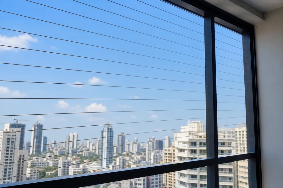 Invisible stainless steel grills installed on Mumbai apartment balcony by Safe Vista Solutions
