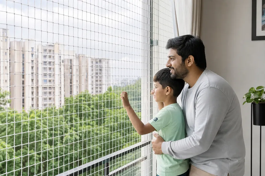 Window safety nets for children and pets in Mumbai apartment